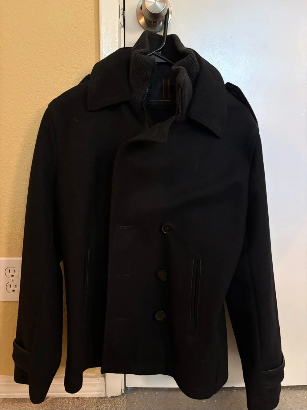 Express Men's Black Double-Breasted Pea Coat
